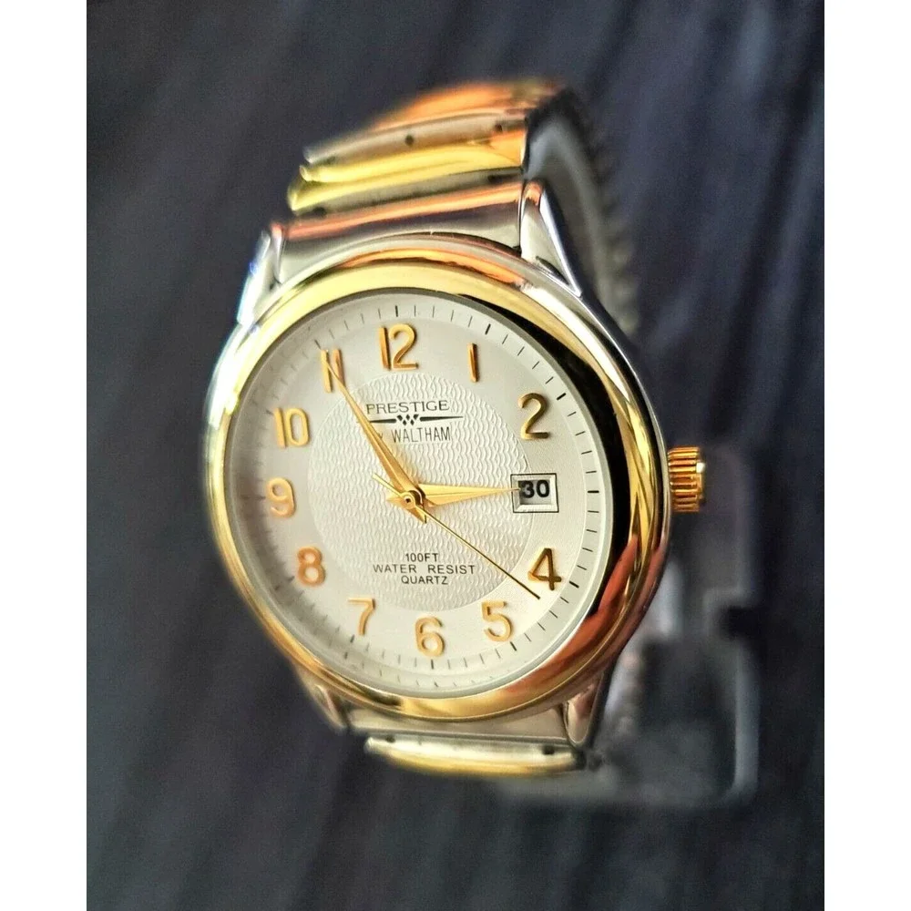 RARE‎ Pristine Vintage WALTHAM Prestige 1980's Quartz Datejust Retro Men's Watch